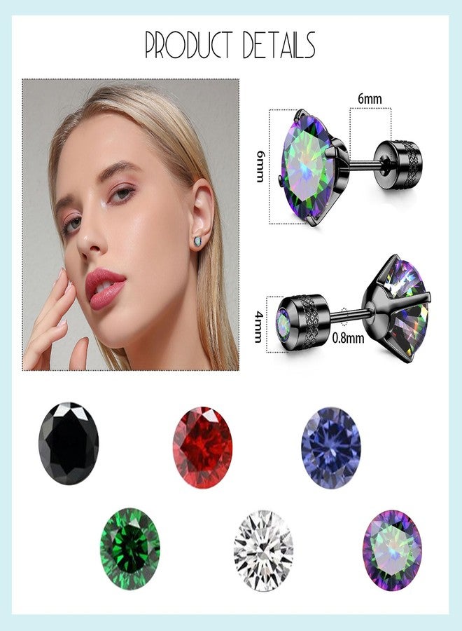 أقراط مرصعة بمسامير من التيتانيوم ذات ظهر مسطح، أقراط مرصعة بالزركونيا المكعبة السوداء المضادة للحساسية، أقراط ذات ظهر مزدوج من التيتانيوم بمسامير، أقراط ثقب الأذن للنساء والرجال 6 مم (أحمر) - Image 2